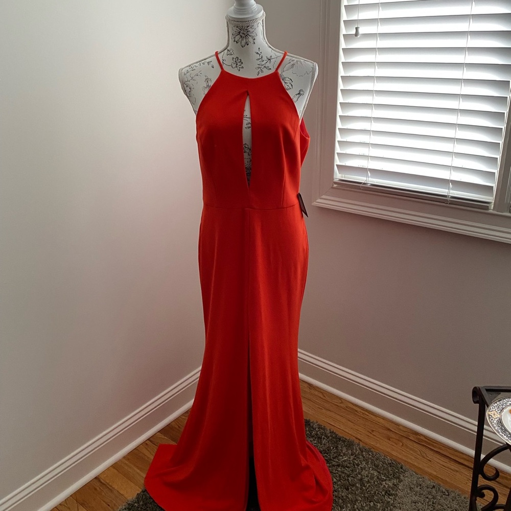 MARINA Red Cut Out Backless Halter Gown